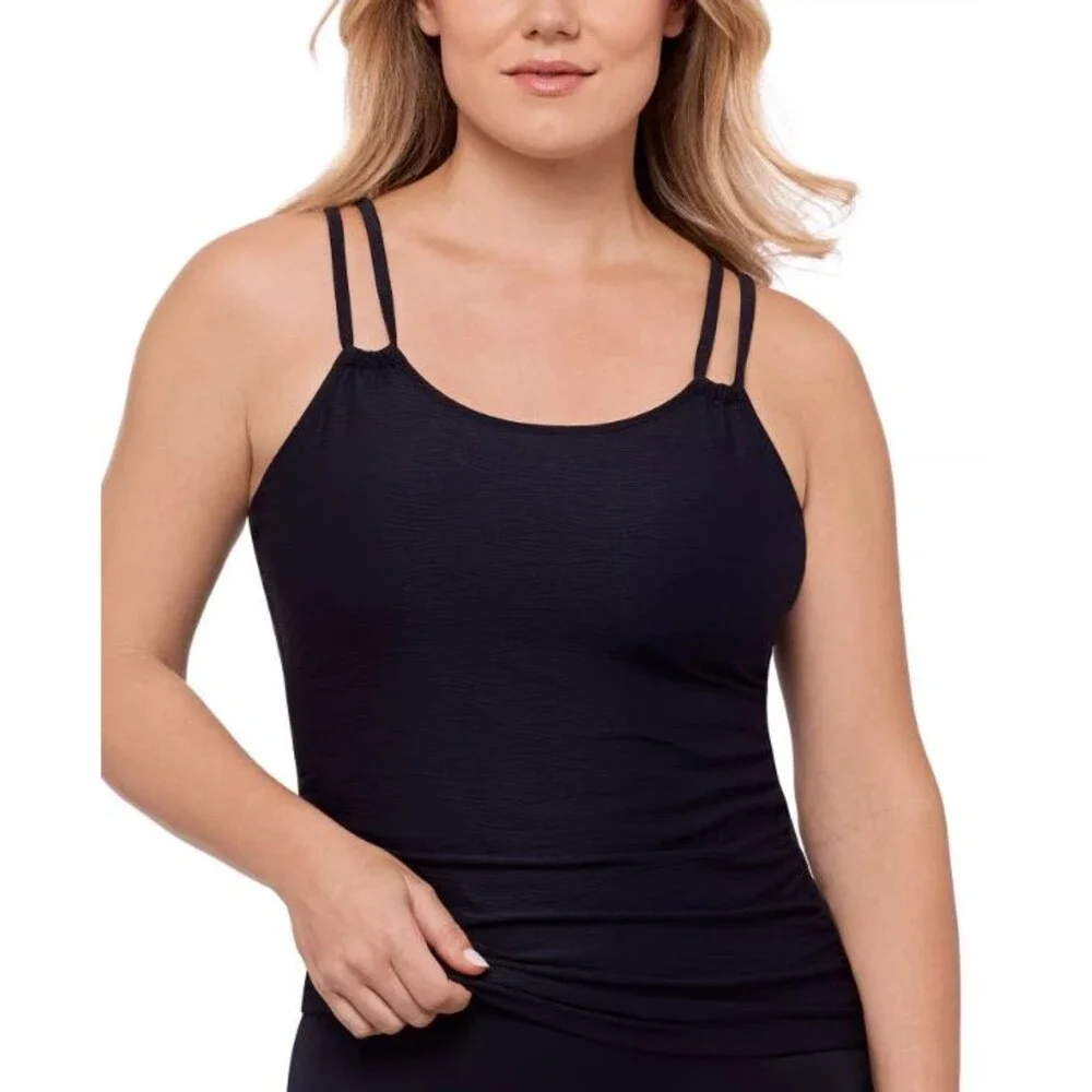 Swim Solutions Women's Paisley-Print Tunnel Tankini Top Black Size 14  18216 - Picture 3 of 3